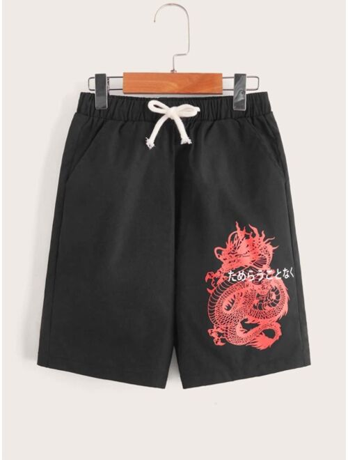 SHEIN Boys Chinese Dragon Japanese Letter Graphic Shorts