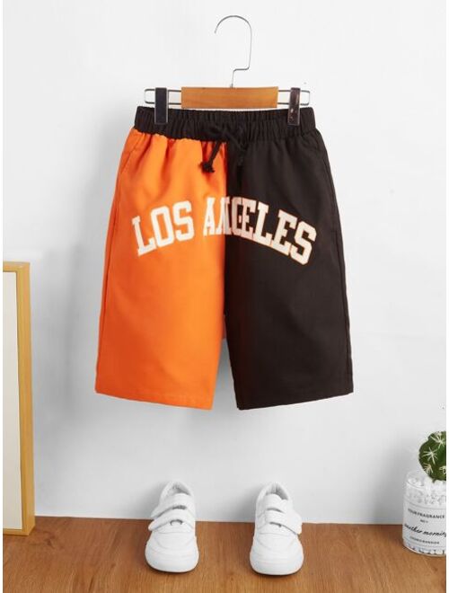 SHEIN Boys Letter Graphic Two Tone Shorts