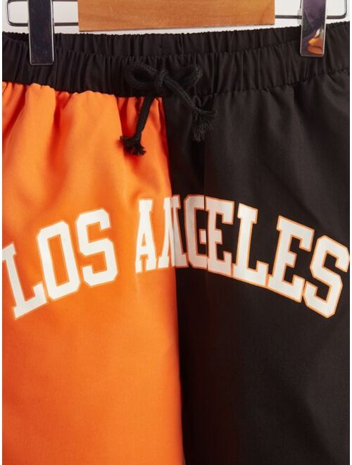 SHEIN Boys Letter Graphic Two Tone Shorts