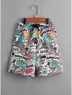 Boys Letter and Cartoon Graphic Shorts