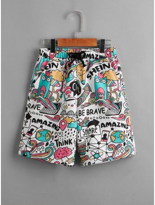 SHEIN Boys Letter and Cartoon Graphic Shorts