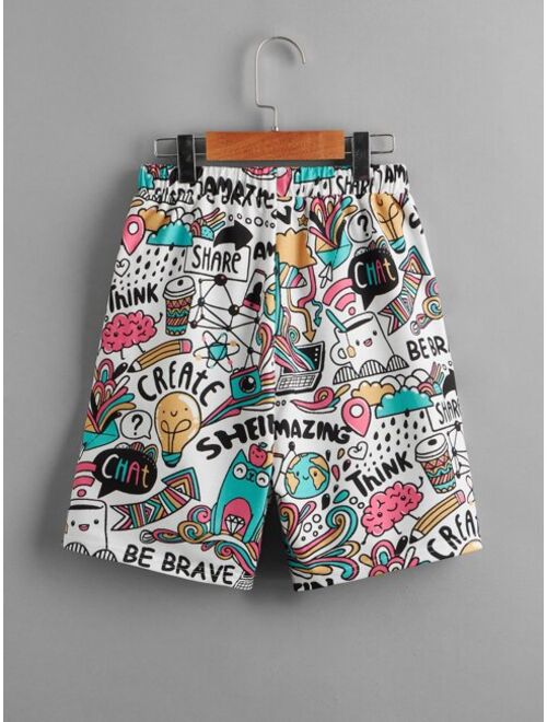 SHEIN Boys Letter and Cartoon Graphic Shorts
