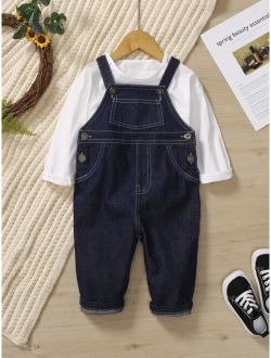 Baby Top stitching Denim Overalls Without Tee