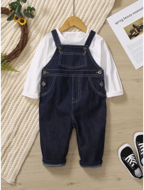 Shein Baby Top stitching Denim Overalls Without Tee