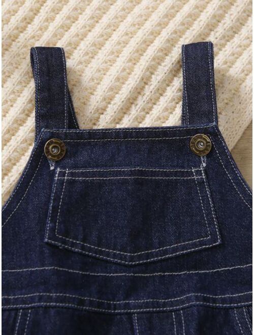 Shein Baby Top stitching Denim Overalls Without Tee