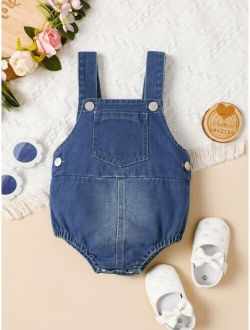 Baby Pocket Patched Denim Overall Bodysuit