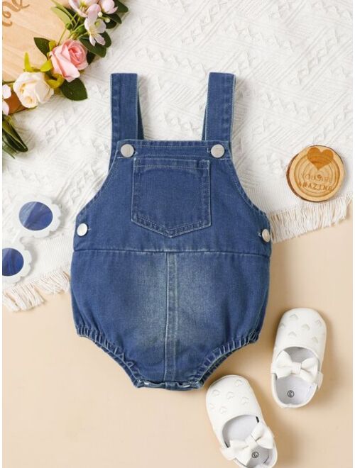 Shein Baby Pocket Patched Denim Overall Bodysuit