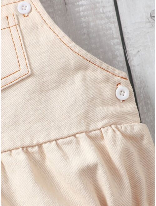 Shein Baby Pocket Patched Denim Pinafore Bodysuit