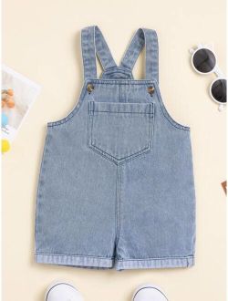 Baby Patched Pocket Roll Up Hem Denim Overall