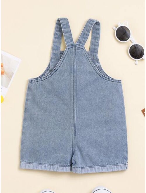 Shein Baby Patched Pocket Roll Up Hem Denim Overall