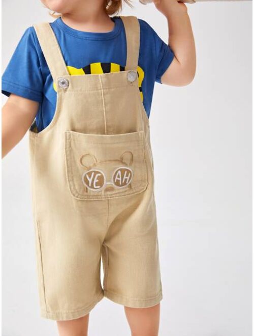 Shein Baby Cartoon Letter Embroidery Denim Overalls Without Top