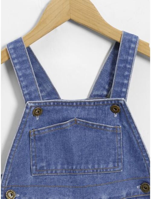 Shein Toddler Boys Patched Detail Denim Overalls