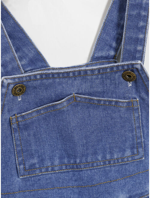 Shein Toddler Boys Patched Detail Denim Overalls