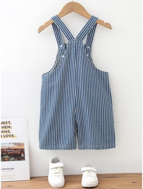 Shein Toddler Boys Striped Patched Pocket Denim Overall Romper