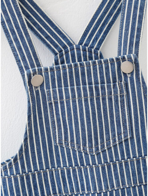 Shein Toddler Boys Striped Patched Pocket Denim Overall Romper