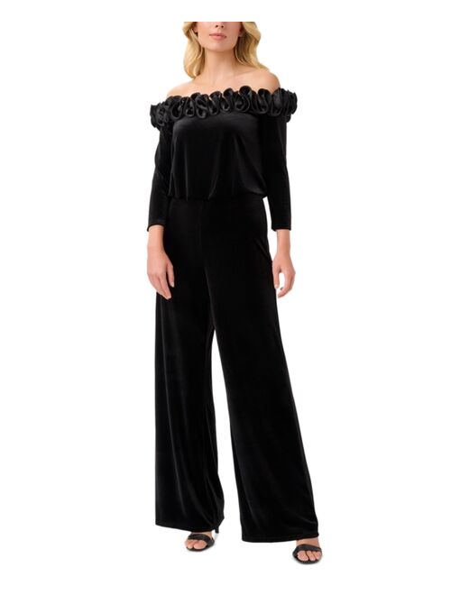 ADRIANNA PAPELL Plus Size Velvet Ruffled Off-The-Shoulder Jumpsuit