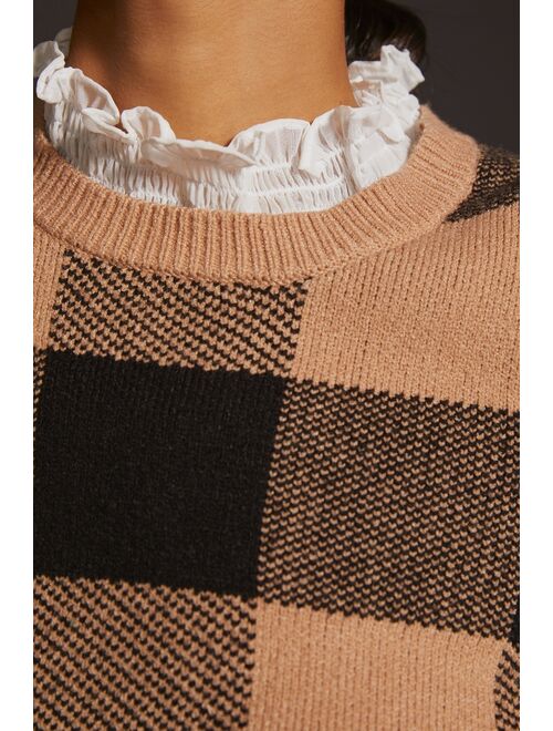 English Factory By Anthropologie Plaid Ruffle-Collar Pullover Sweater