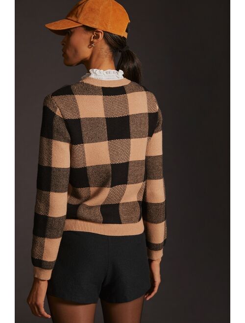 English Factory By Anthropologie Plaid Ruffle-Collar Pullover Sweater