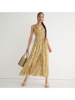 Gathered tie-back dress in scalloped paisley