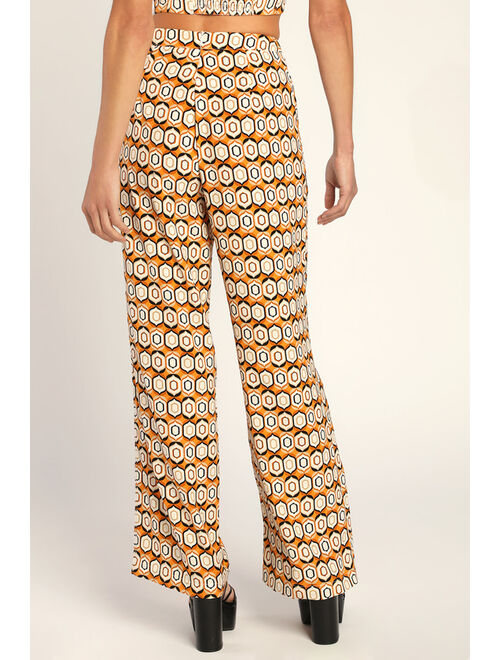 Lulus Marvelously Mod Orange Geo Print Wide Leg Pants