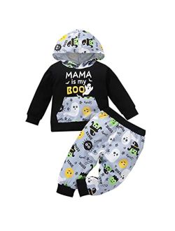 Ma&Baby Kids Boys Happy Halloween Clothes 2PC Set Long Sleeve Hooded Pullover Trousers