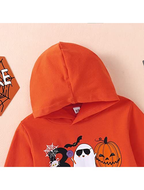 Ritatte Baby Boy Halloween Outfits Long Sleeve Pumpkin Ghost print Hoodie Sweatshirt Tops Pants Toddler Fall Winter Clothes Set