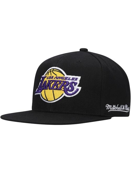 Men's Mitchell & Ness Black Los Angeles Lakers English Dropback Snapback Hat