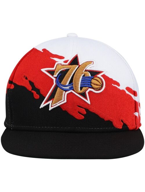 Men's Mitchell & Ness White, Black Philadelphia 76ers Hardwood Classics Paintbrush Snapback Hat