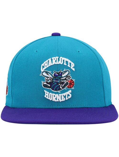 Men's Mitchell & Ness Teal and Purple Charlotte Hornets Hardwood Classics Snapback Hat