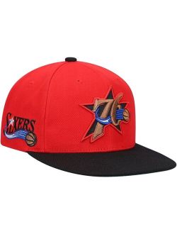 Red, Black Philadelphia 76ers Hardwood Classics XL Wordmark Snapback Hat