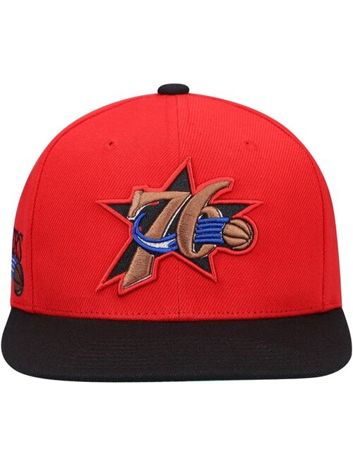 Men's Mitchell & Ness Red, Black Philadelphia 76ers Hardwood Classics XL Wordmark Snapback Hat