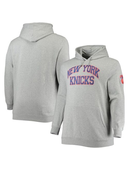 Men's Mitchell & Ness Heather Gray New York Knicks Hardwood Classics Big and Tall Throwback Pullover Hoodie