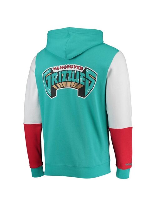 Men's Mitchell & Ness Turquoise Vancouver Grizzlies Hardwood Classics Fusion 2.0 Colorblock Pullover Hoodie