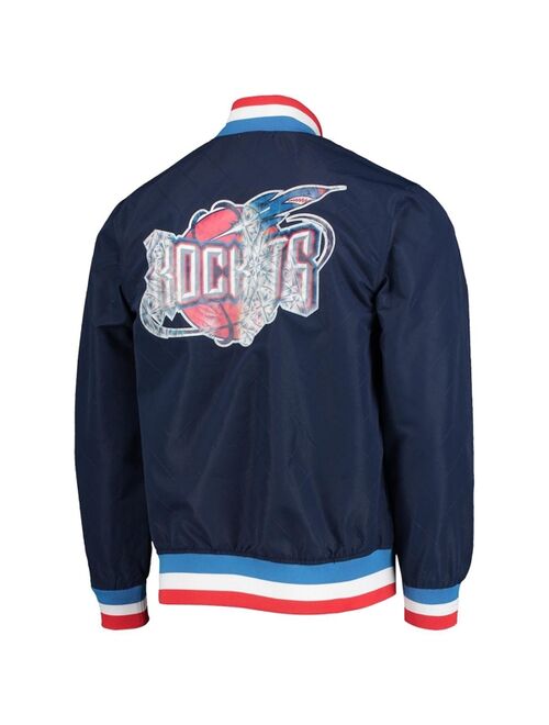 Men's Houston Rockets Navy Mitchell & Ness Hardwood Classics 75th Anniversary Authentic Warmup Full-Snap Jacket
