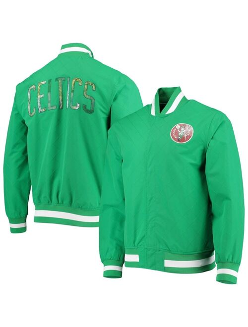 Men's Boston Celtics Kelly Green Mitchell & Ness Hardwood Classics 75th Anniversary Authentic Warmup Full-Snap Jacket