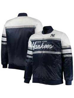 Navy, Gray New York Yankees Big and Tall Coaches Satin Full-Snap Jacket
