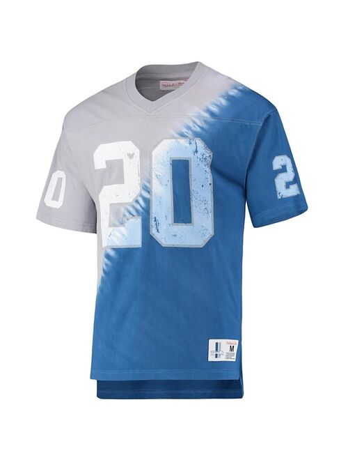 Men's Mitchell & Ness Barry Sanders Silver, Blue Detroit Lions Retired Player Name & Number Diagonal Tie-Dye V-Neck T-shirt