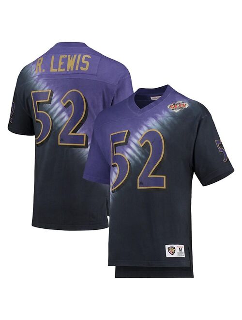 Men's Mitchell & Ness Ray Lewis Purple, Black Baltimore Ravens Retired Player Name and Number Diagonal Tie-Dye V-Neck T-shirt
