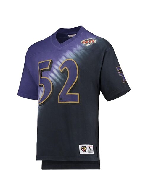 Men's Mitchell & Ness Ray Lewis Purple, Black Baltimore Ravens Retired Player Name and Number Diagonal Tie-Dye V-Neck T-shirt