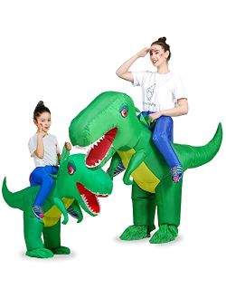 Qwayhome 2Pack Inflatable Riding Dinosaur Costumes for Adult Kids, Funny Blow up Halloween Dinosaur Costume,Halloween Parent-child T Rex Dino Suits Gifts (L+M)