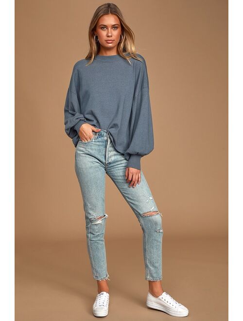 Lulus Cozy Comforts Slate Blue Dolman Sleeve Sweater Top