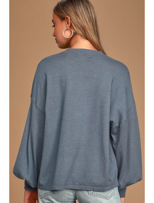 Lulus Cozy Comforts Slate Blue Dolman Sleeve Sweater Top
