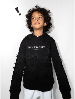 Kids logo-print distressed-effect hoodie