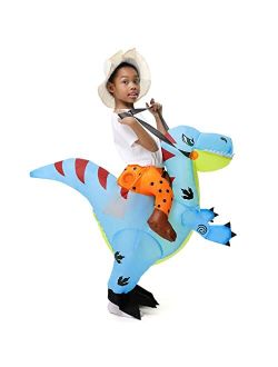 Funslane Halloween Inflatable Dinosaur Costume for Kids, Ride on Dinosaur Blow Up Costumes Halloween Party Cosplay Costumes Dress-Ups for Boys Girls,Blue