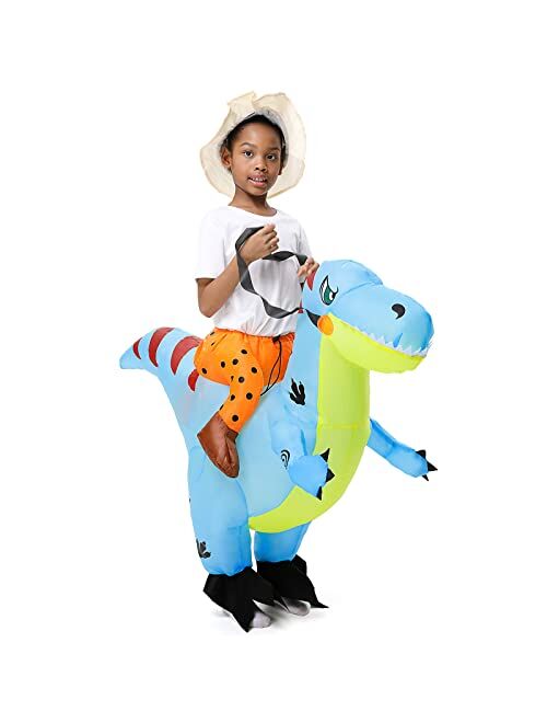 Funslane Halloween Inflatable Dinosaur Costume for Kids, Ride on Dinosaur Blow Up Costumes Halloween Party Cosplay Costumes Dress-Ups for Boys Girls,Blue