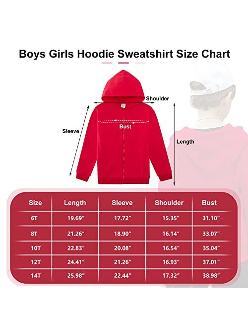 UNIFACO Hoodies for Boys Girls Zip Up Hooded Kids Fashion Sweatshirts Lightweight Jacket for 6-14 Years