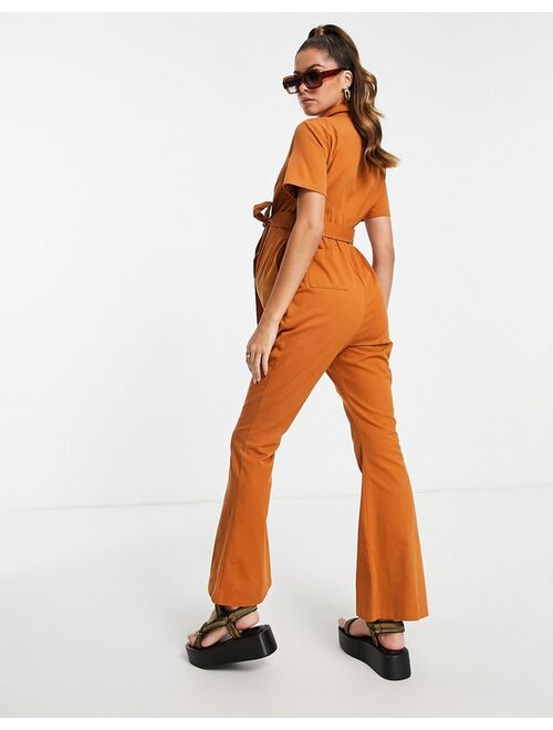 ASOS DESIGN Maternity twill 70s kick flare jumpsuit in brown