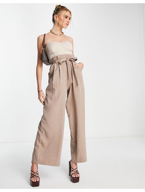 ASOS DESIGN 2 in 1 satin bust wide leg jumpsuit in stone