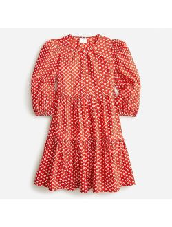Girls' cotton poplin puff-sleeve dress
