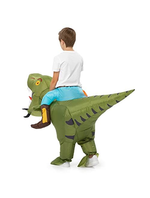 Funslane Halloween Inflatable Dinosaur Costume for Kids, Ride on Dinosaur Blow Up Costumes Halloween Dress Up Party Cosplay Costumes for Boys Girls, Green